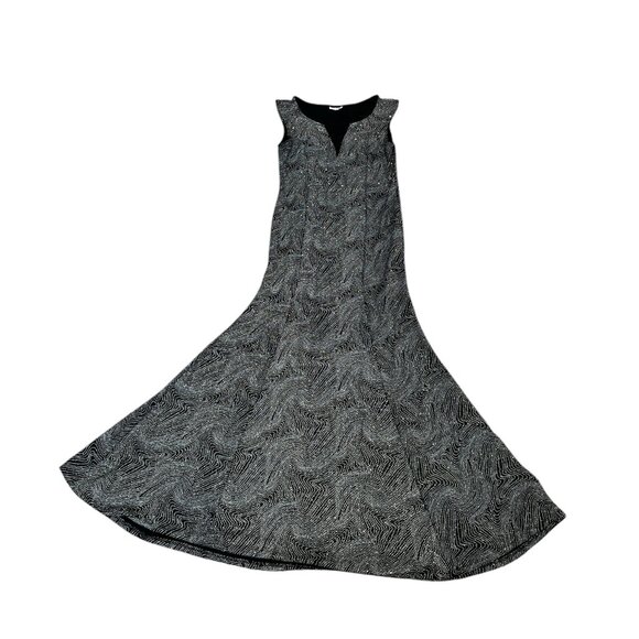 OLIVIA MATTHEWS Long Gown Size Medium Glittery Fabric Bodycon Plunge Flare Hem - Picture 6 of 13